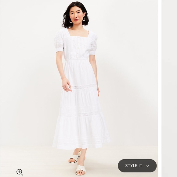 LOFT Dresses & Skirts - Loft dotted lace trim square neck midi dress